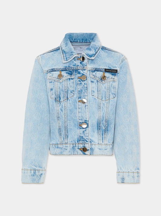 Giubbotto di jeans denim per bambina con logo all-over,Philipp Plein Junior,S6PHJGJK204 126