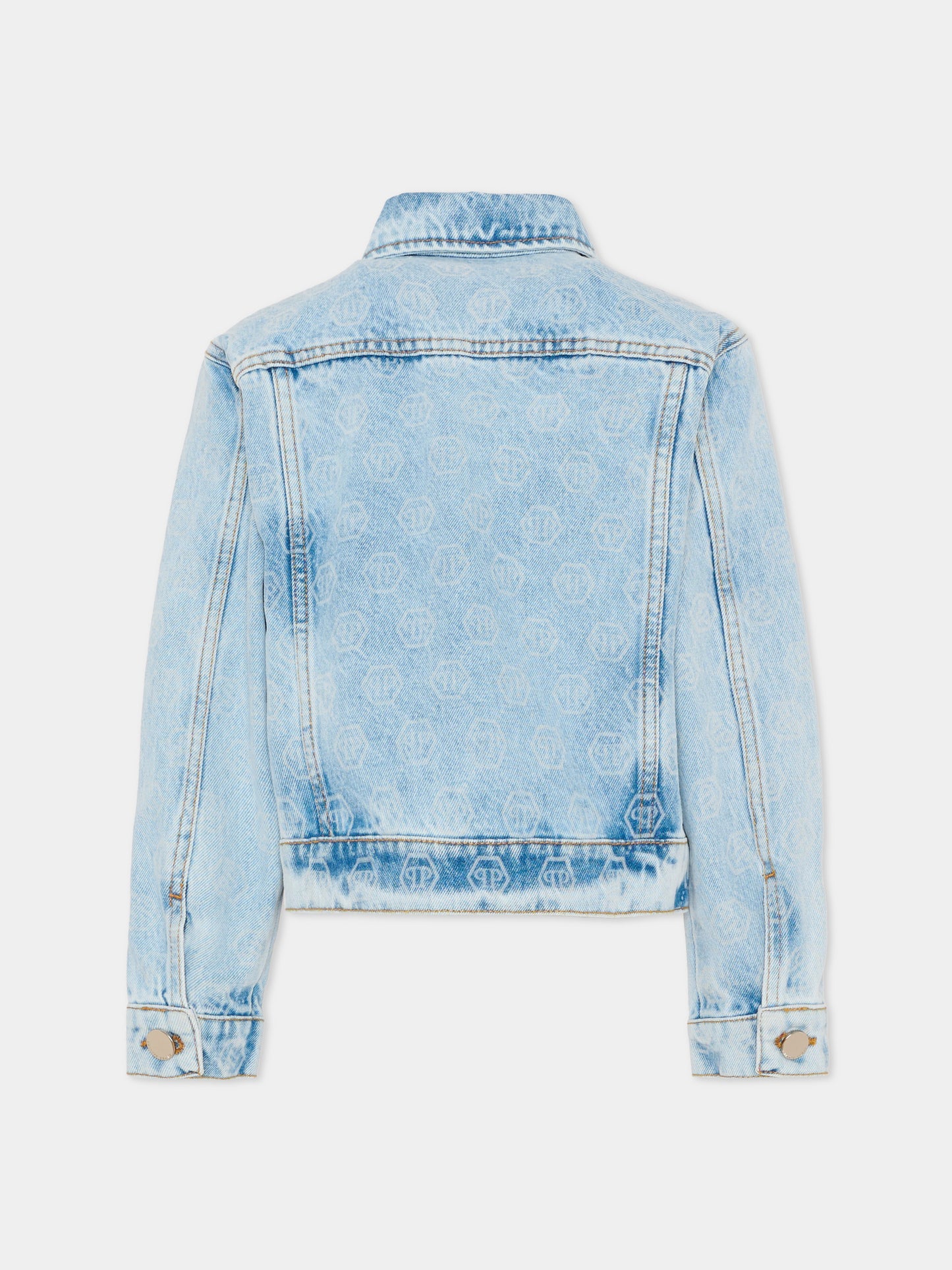 Giubbotto di jeans denim per bambina con logo all-over,Philipp Plein Junior,S6PHJGJK204 126