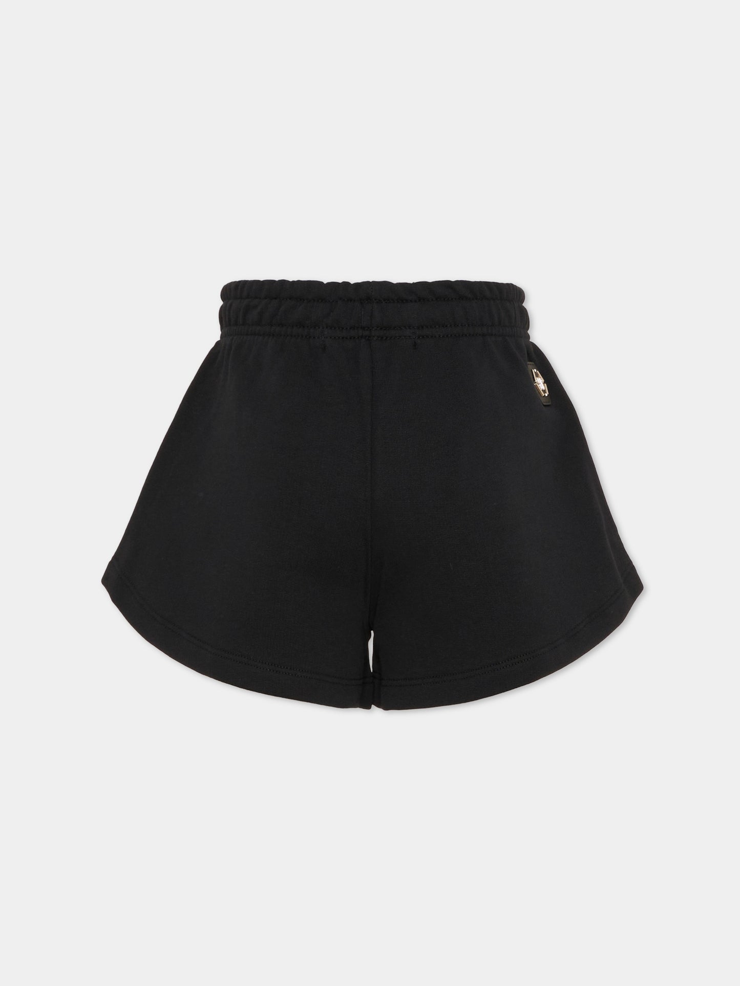 Shorts neri per bambina con orsetto e strass,Philipp Plein Junior,S6PHJGSH164 110