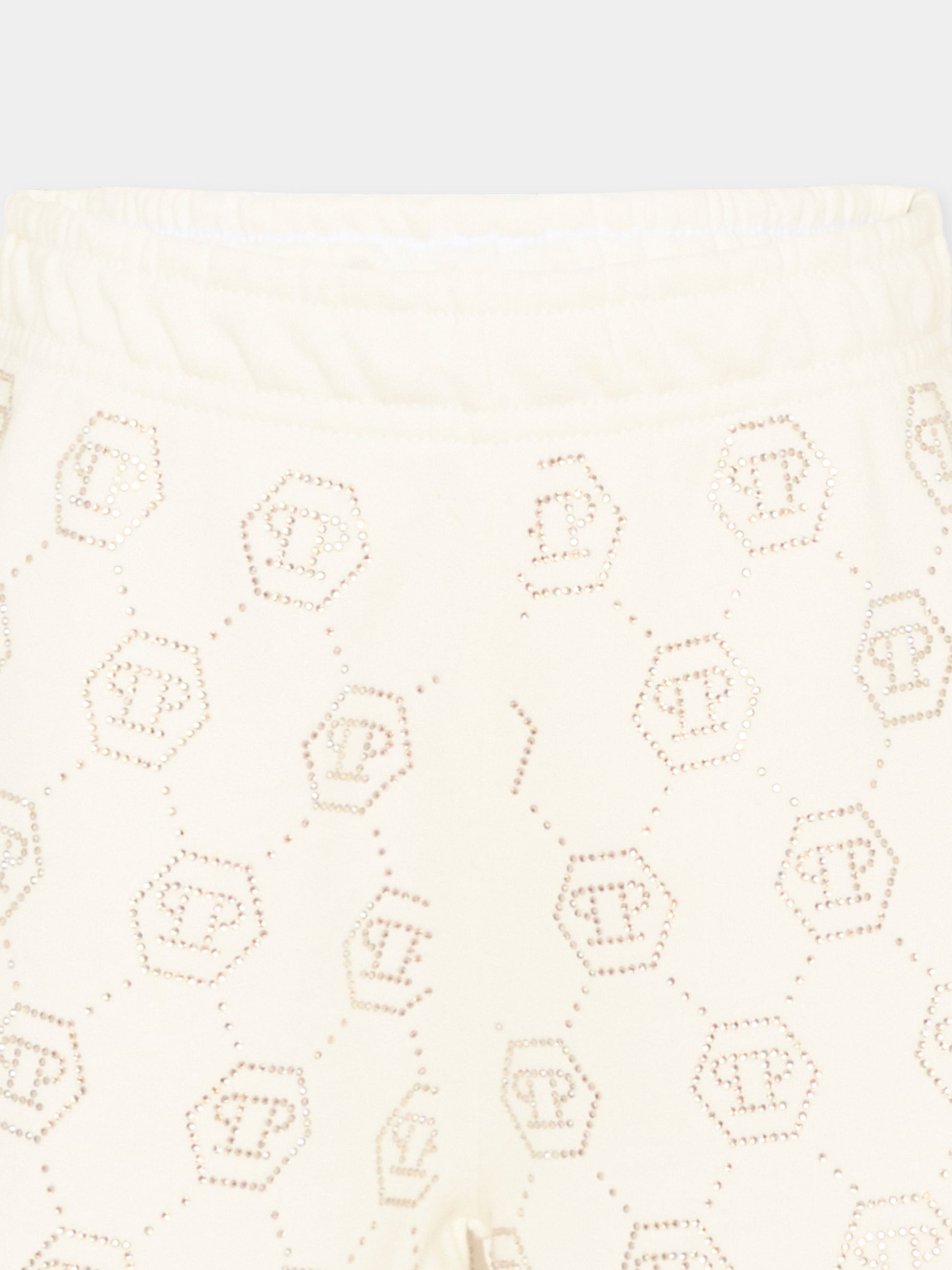Shorts sportivi bianchi per bambina con strass,Philipp Plein Junior,S6PHJGSH196 002