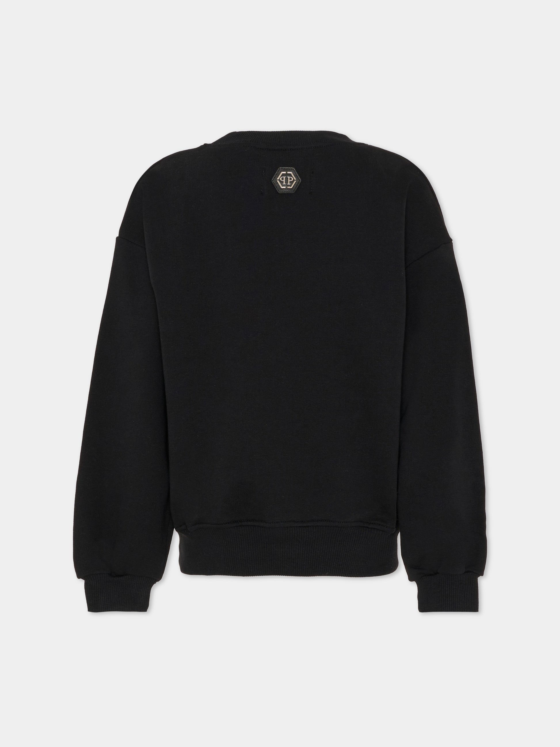 Felpa nera per bambina con orsetto e logo di strass,Philipp Plein Junior,S6PHJGSW161 110