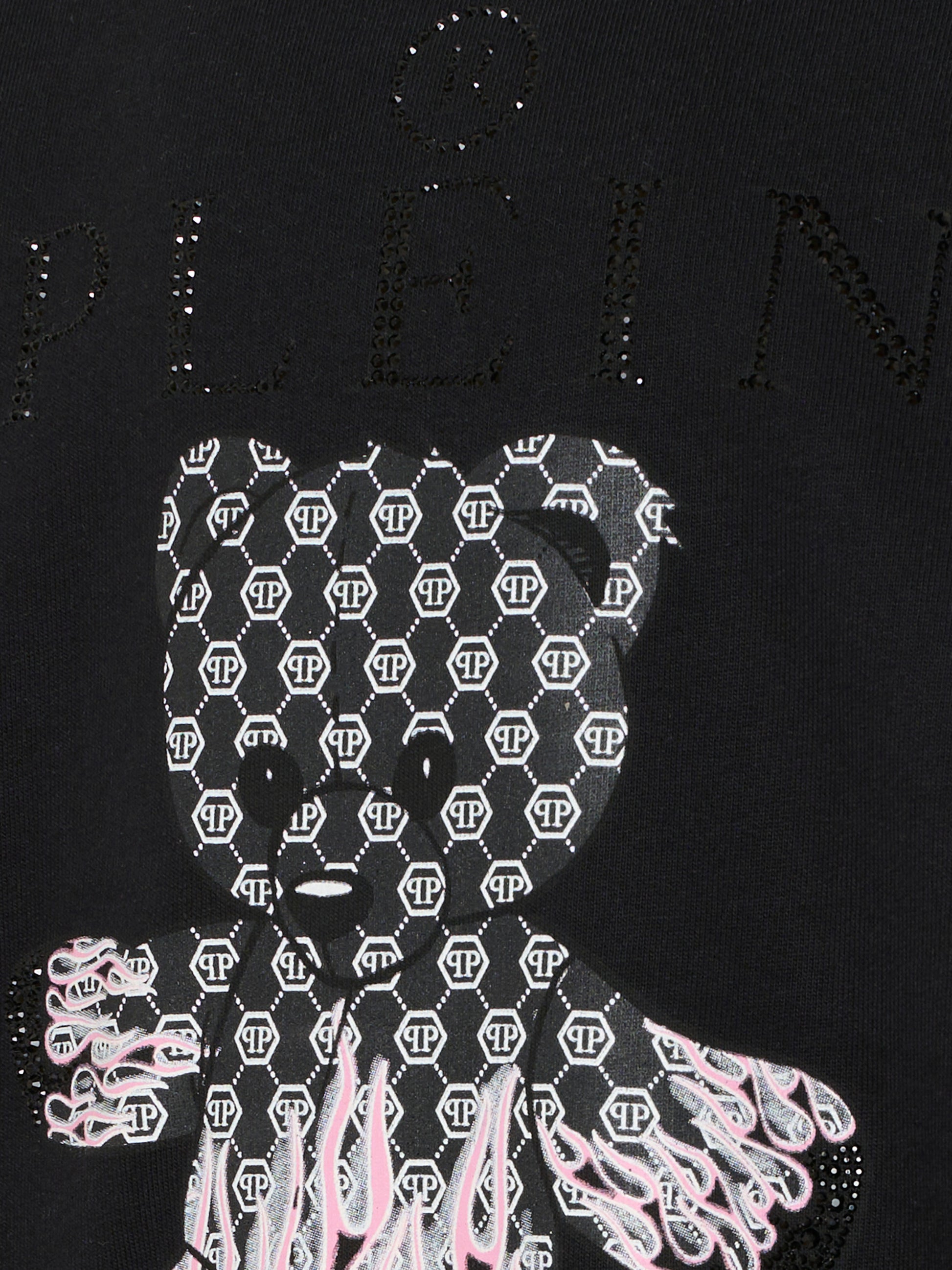 Felpa nera per bambina con orsetto e logo di strass,Philipp Plein Junior,S6PHJGSW161 110