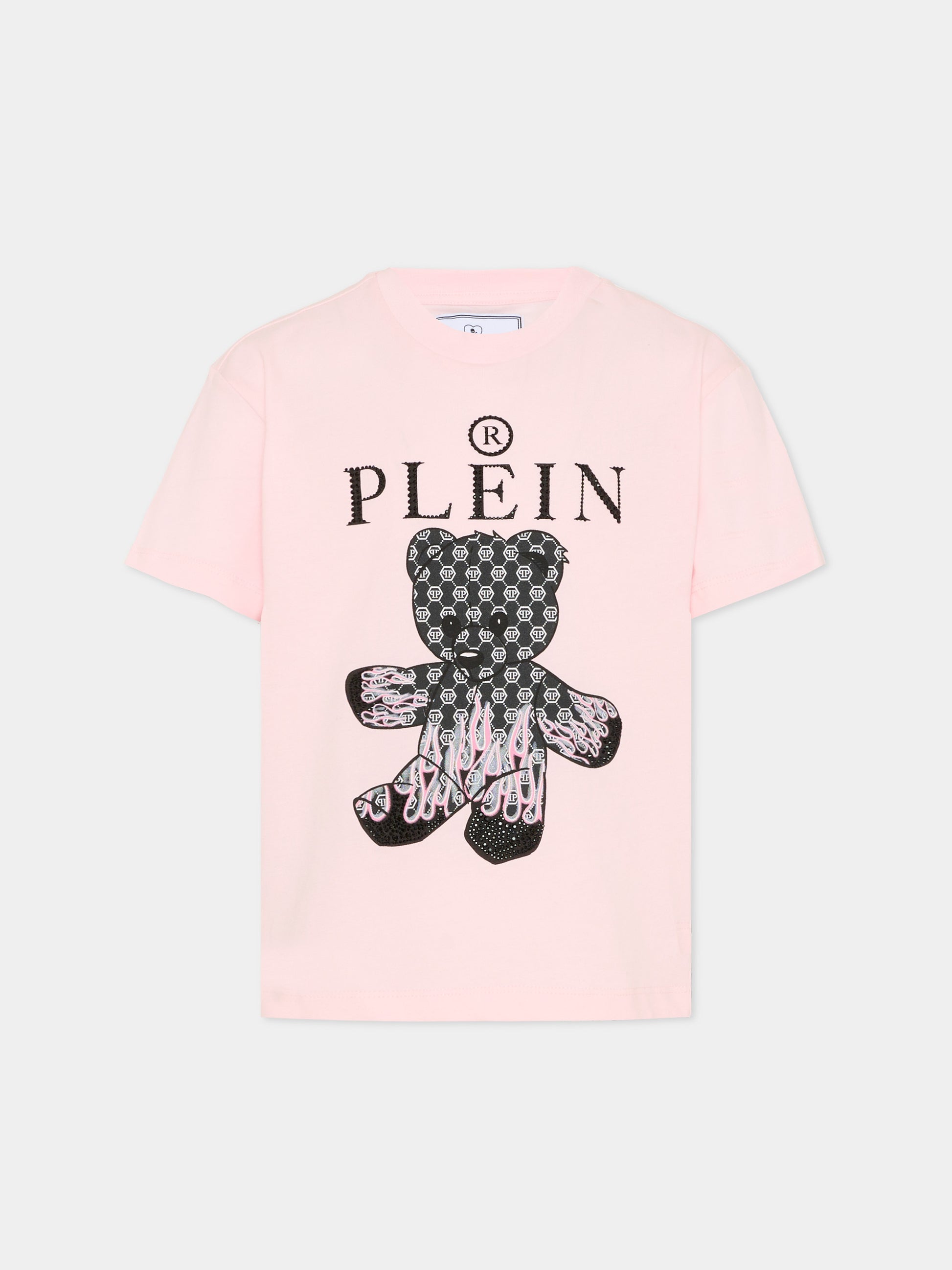 T-shirt rosa per bambina con orsetto,Philipp Plein Junior,S6PHJGTH162 042