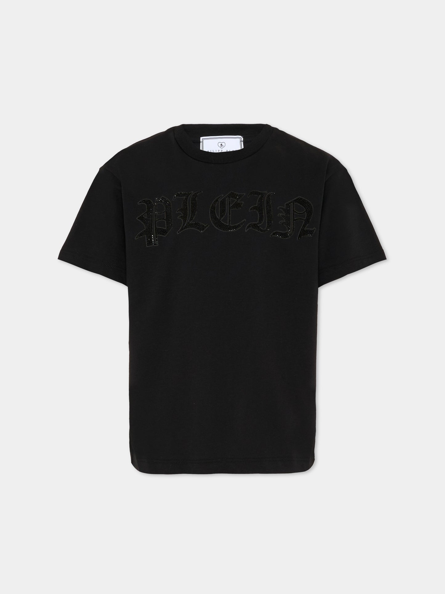T-shirt nera per bambina con logo di strass,Philipp Plein Junior,S6PHJGTH216 110