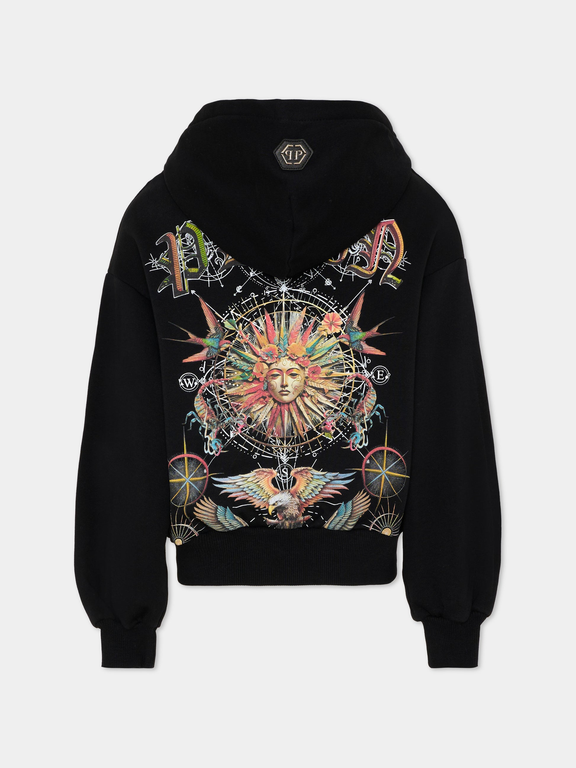 Felpa nera con grafica per bambina,Philipp Plein Junior,S6PHJGZH141 110