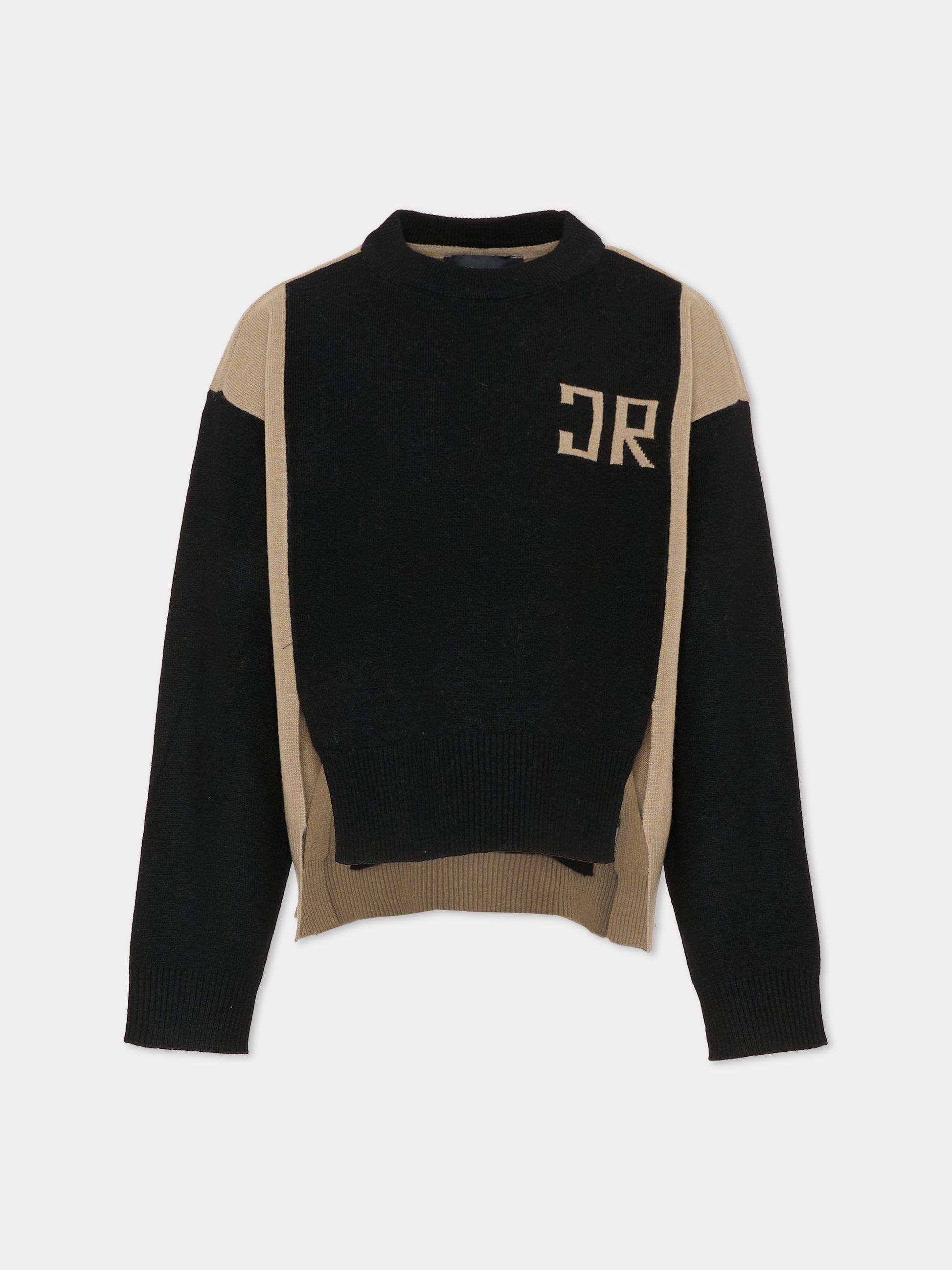 Maglione nero per bambino con logo beige,Richmond,RBA25101MA TRENCH COAT