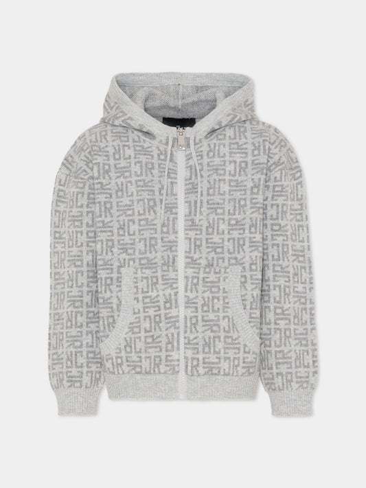 Cardigan grigio per bambino con logo,Richmond,RBA25111MA JR MONOGRAM GREY