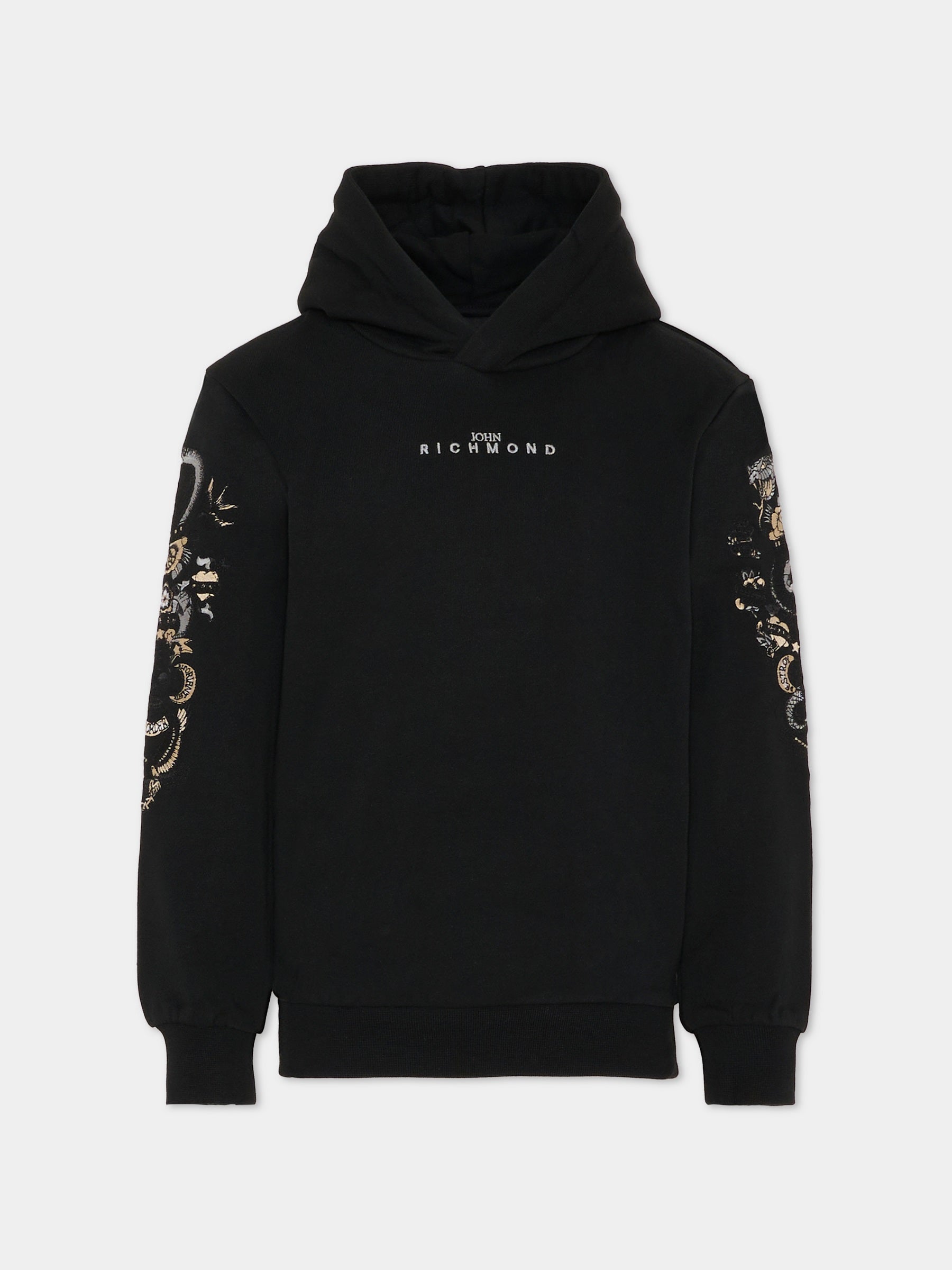 Felpa nera per bambino con logo e ricami,Richmond,RBA25142FE BLACK