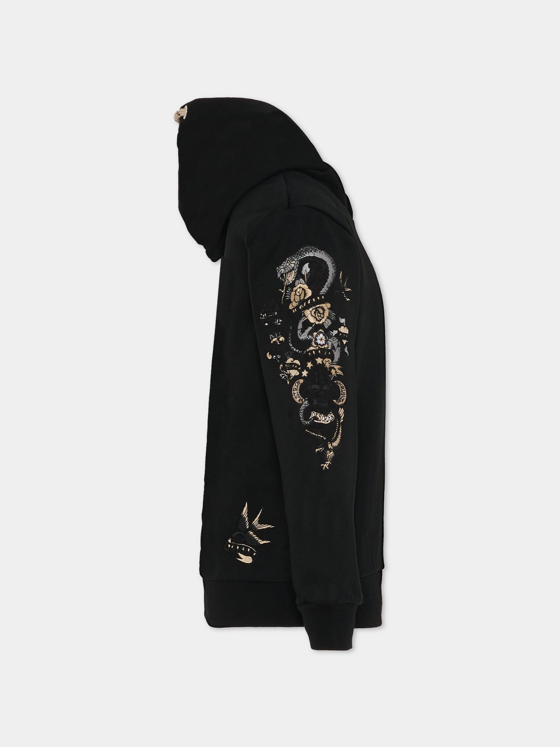 Felpa nera per bambino con logo e ricami,Richmond,RBA25142FE BLACK