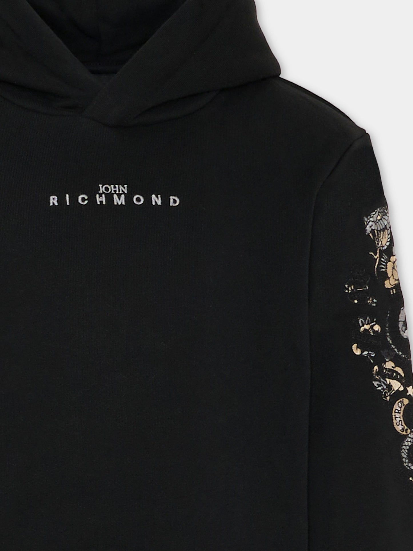 Felpa nera per bambino con logo e ricami,Richmond,RBA25142FE BLACK