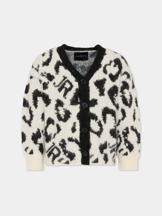 Cardigan bianco per bambina con stampa animalier,Richmond,RGA25047CD WHITE SPOTTED