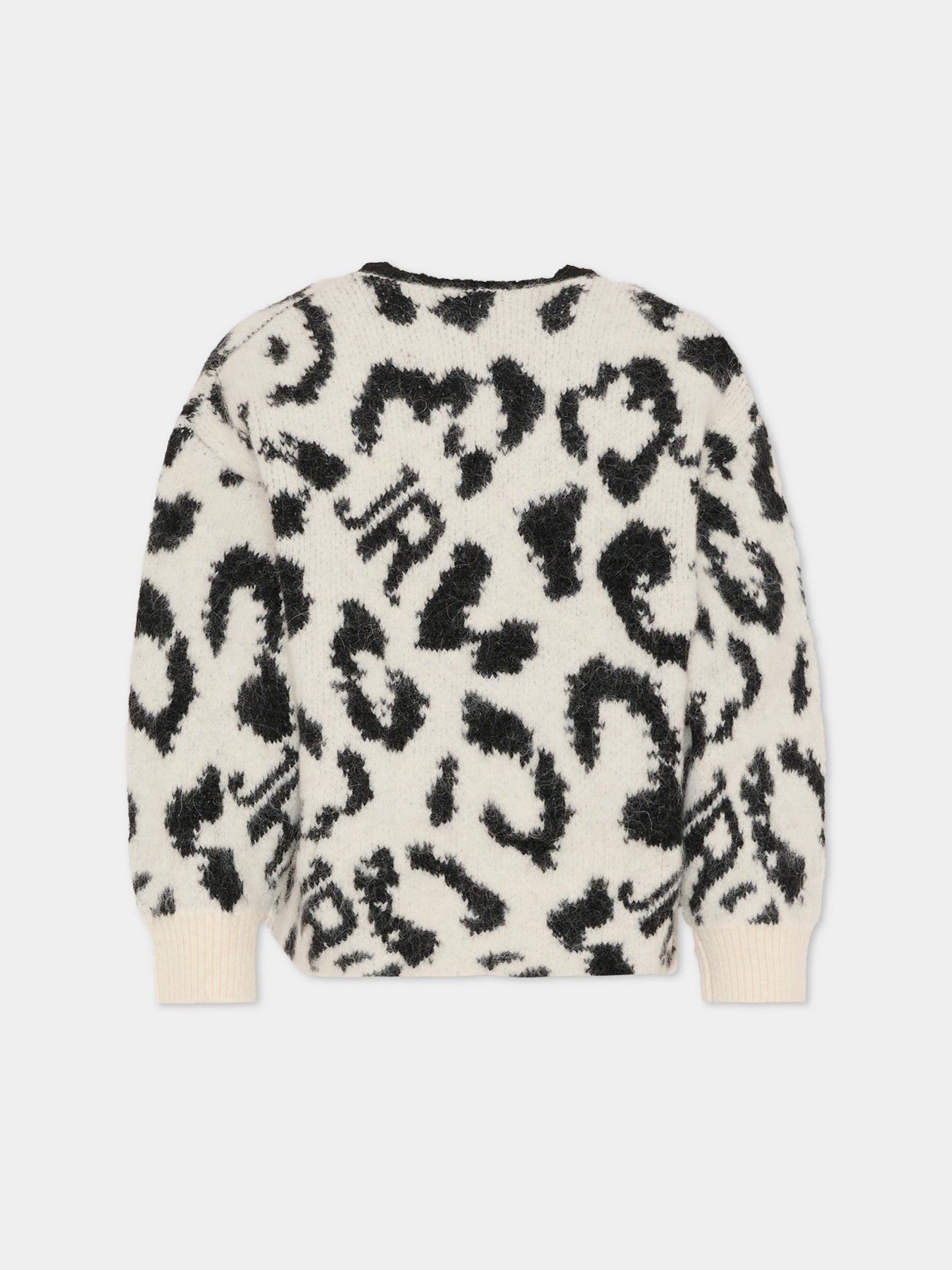 Cardigan bianco per bambina con stampa animalier,Richmond,RGA25047CD WHITE SPOTTED