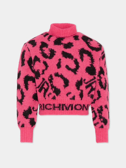 Dolcevita crop fucsia per bambina con stampa animalier,Richmond,RGA25049MA HONEYSUCKLE SPOTTED