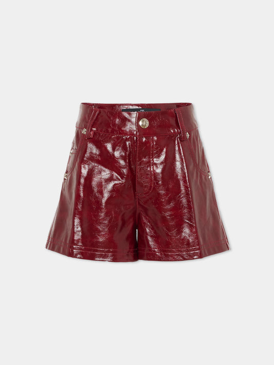 Shorts rossi per bambina con logo,Richmond,RGA25098SH RED PLUM