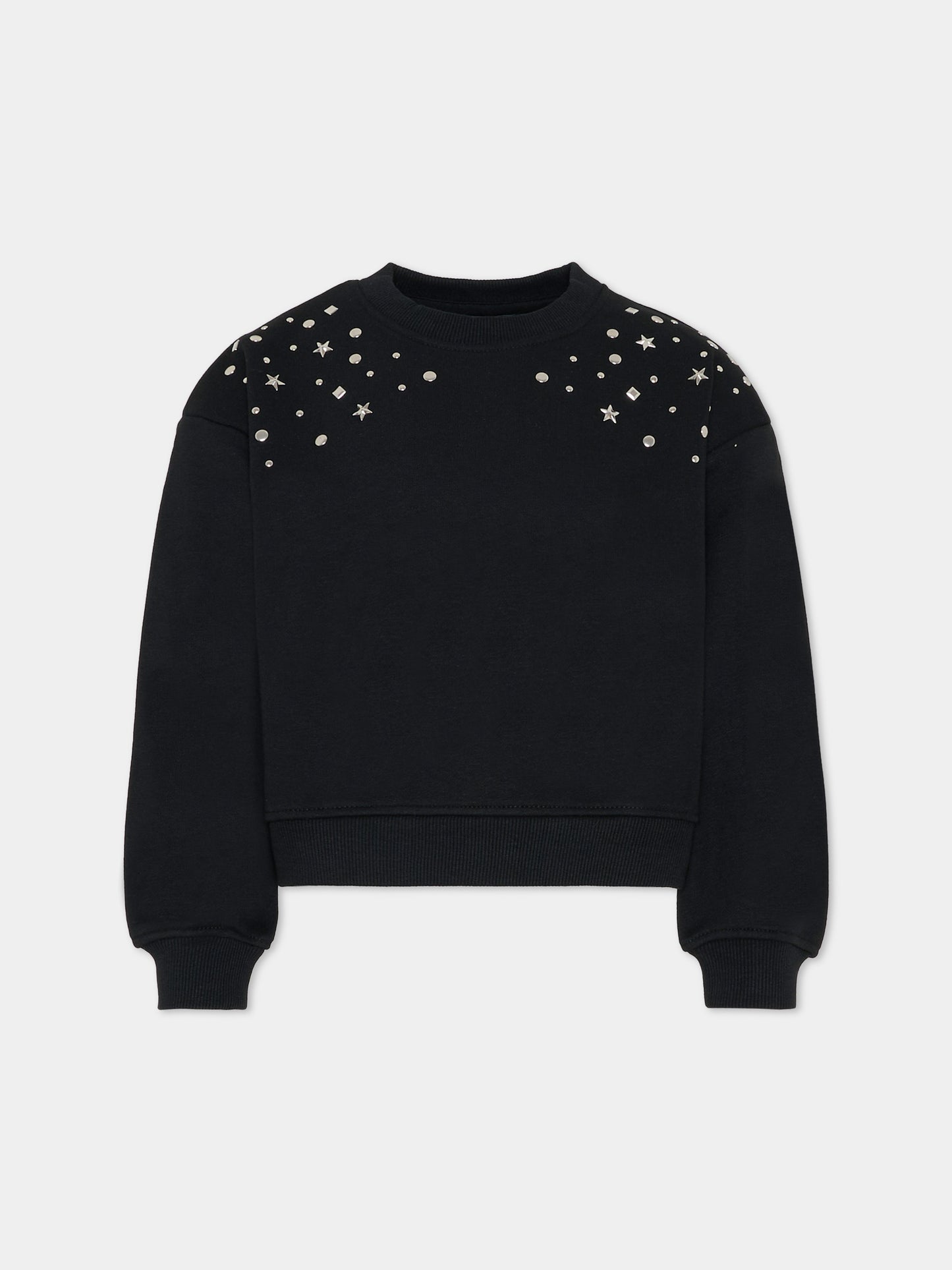 Felpa nera per bambina con borchie,Richmond,RGA25198FE BLACK