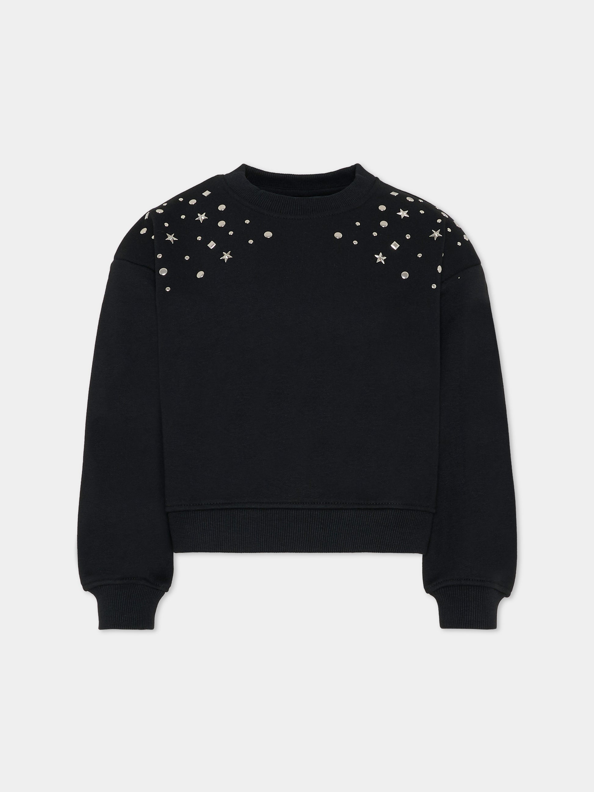 Felpa nera per bambina con borchie,Richmond,RGA25198FE BLACK