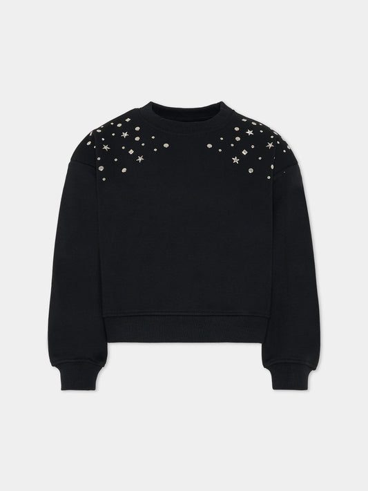 Felpa nera per bambina con borchie,Richmond,RGA25198FE BLACK