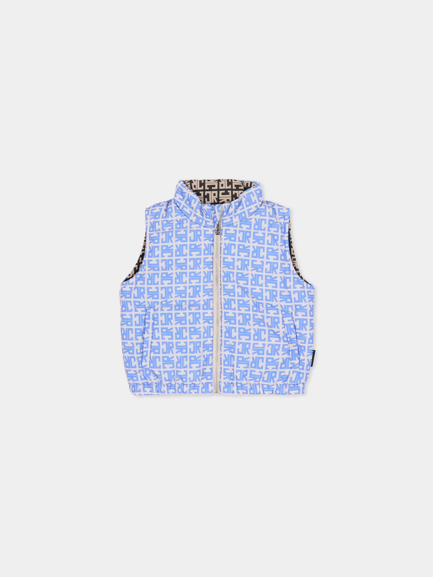 Gilet reversibile azzurro per neonato con logo,Richmond,RIA25050PI JR MONOGRAM BLUE