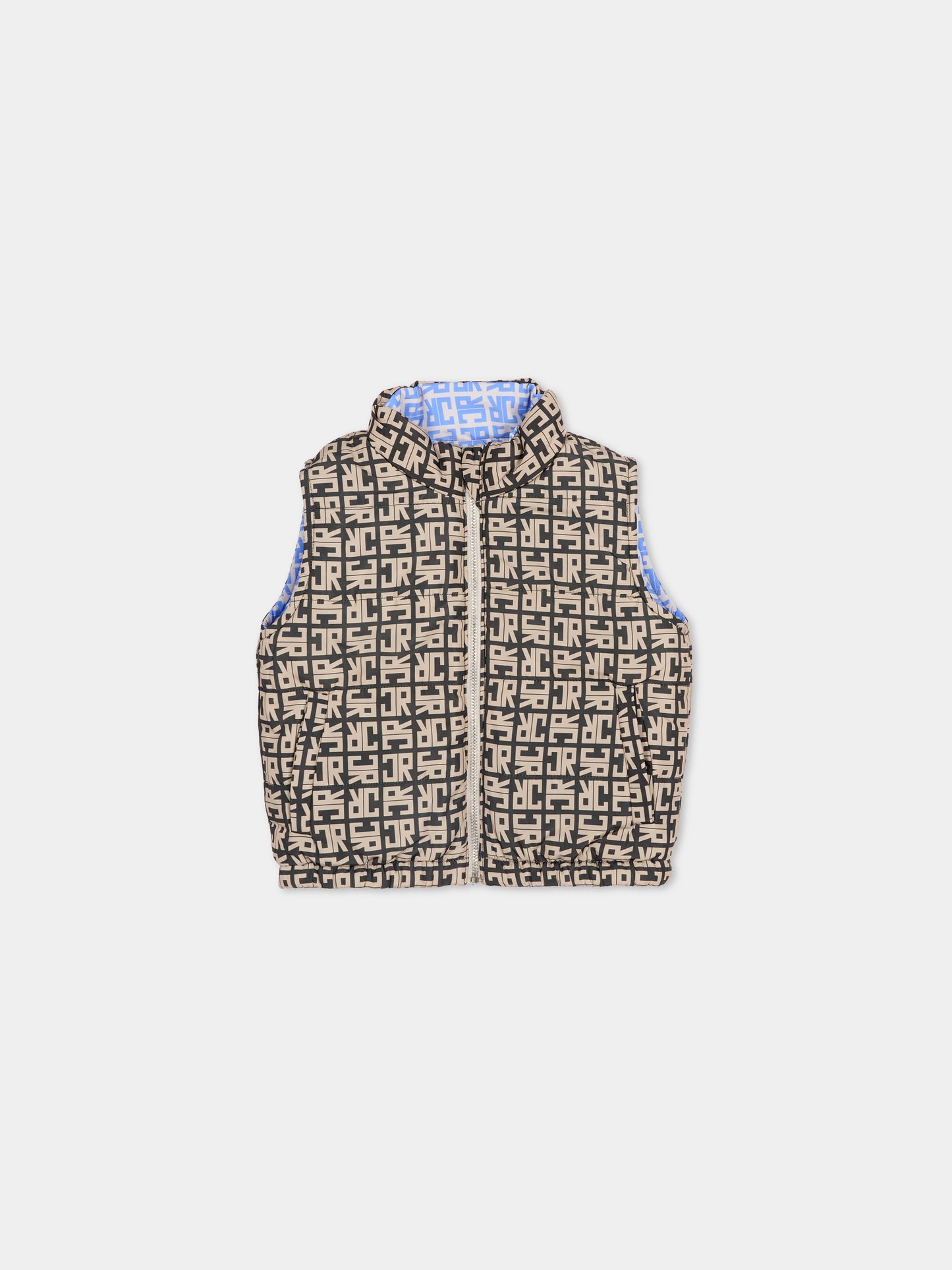 Gilet reversibile azzurro per neonato con logo,Richmond,RIA25050PI JR MONOGRAM BLUE