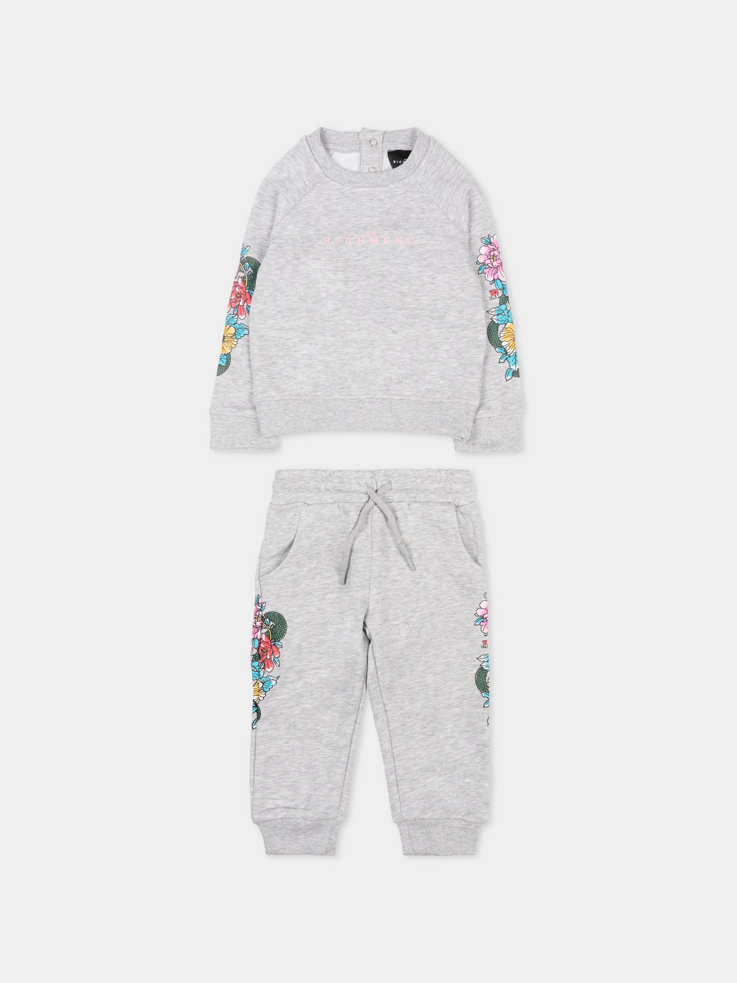 Completo grigio per neonata con motivo floreale,Richmond,RIA25065CF GREY MELANGE