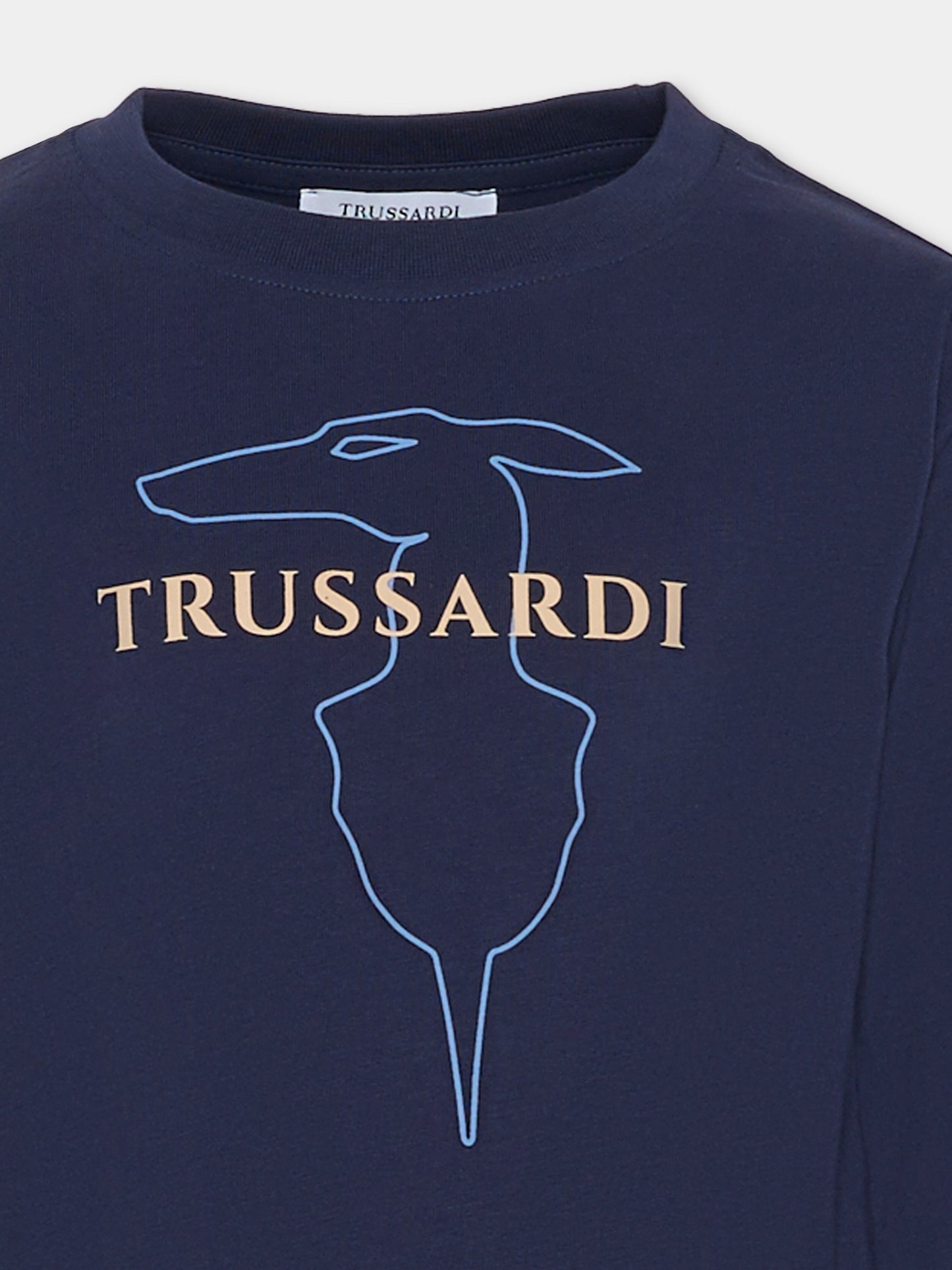 T-shirt blu per bambino con logo,Trussardi Junior,TBA25015TS PEACOAT