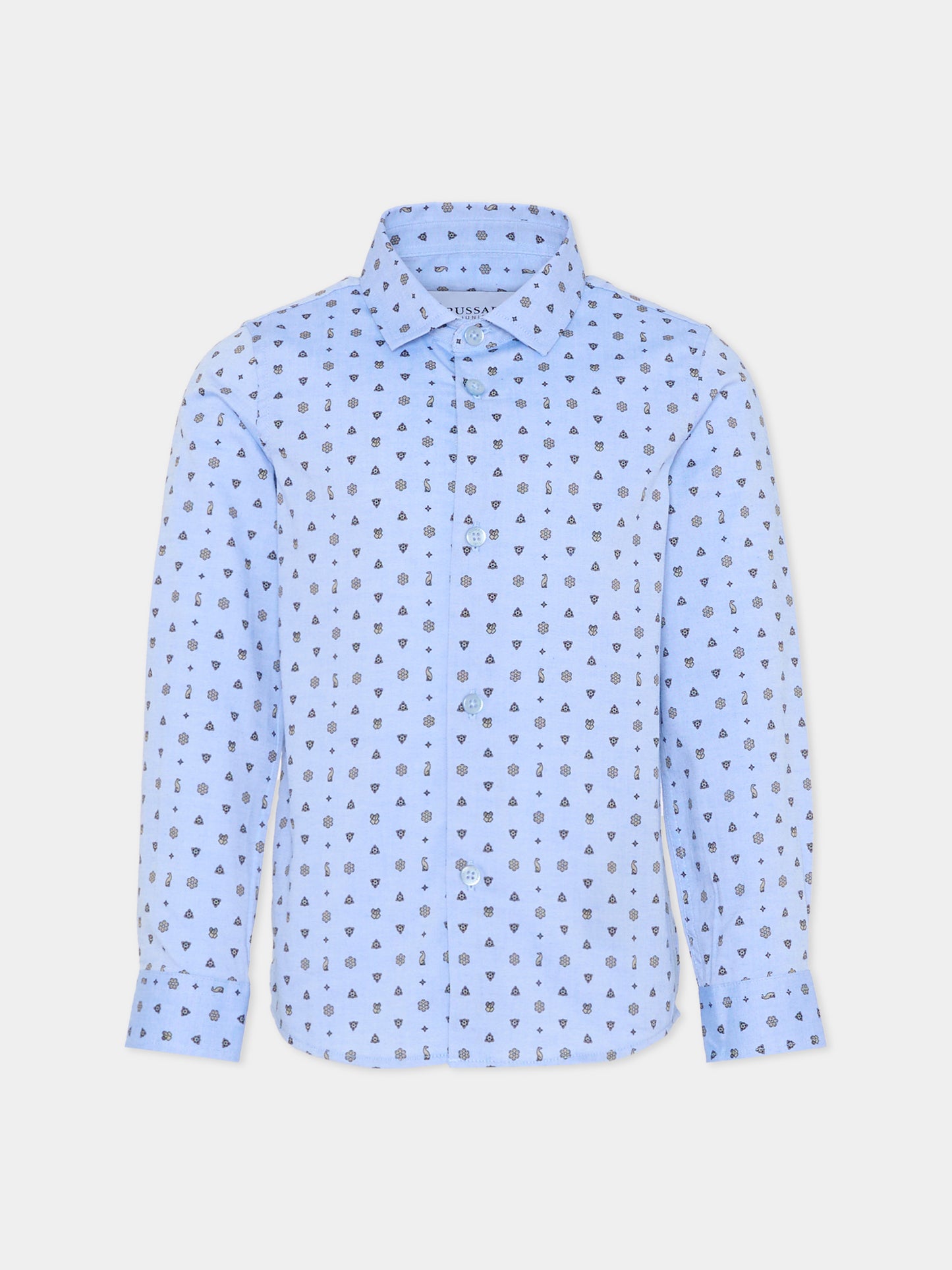 Camicia celeste per bambino con logo all over,Trussardi Junior,TBA25127CA FLOWERS BOY