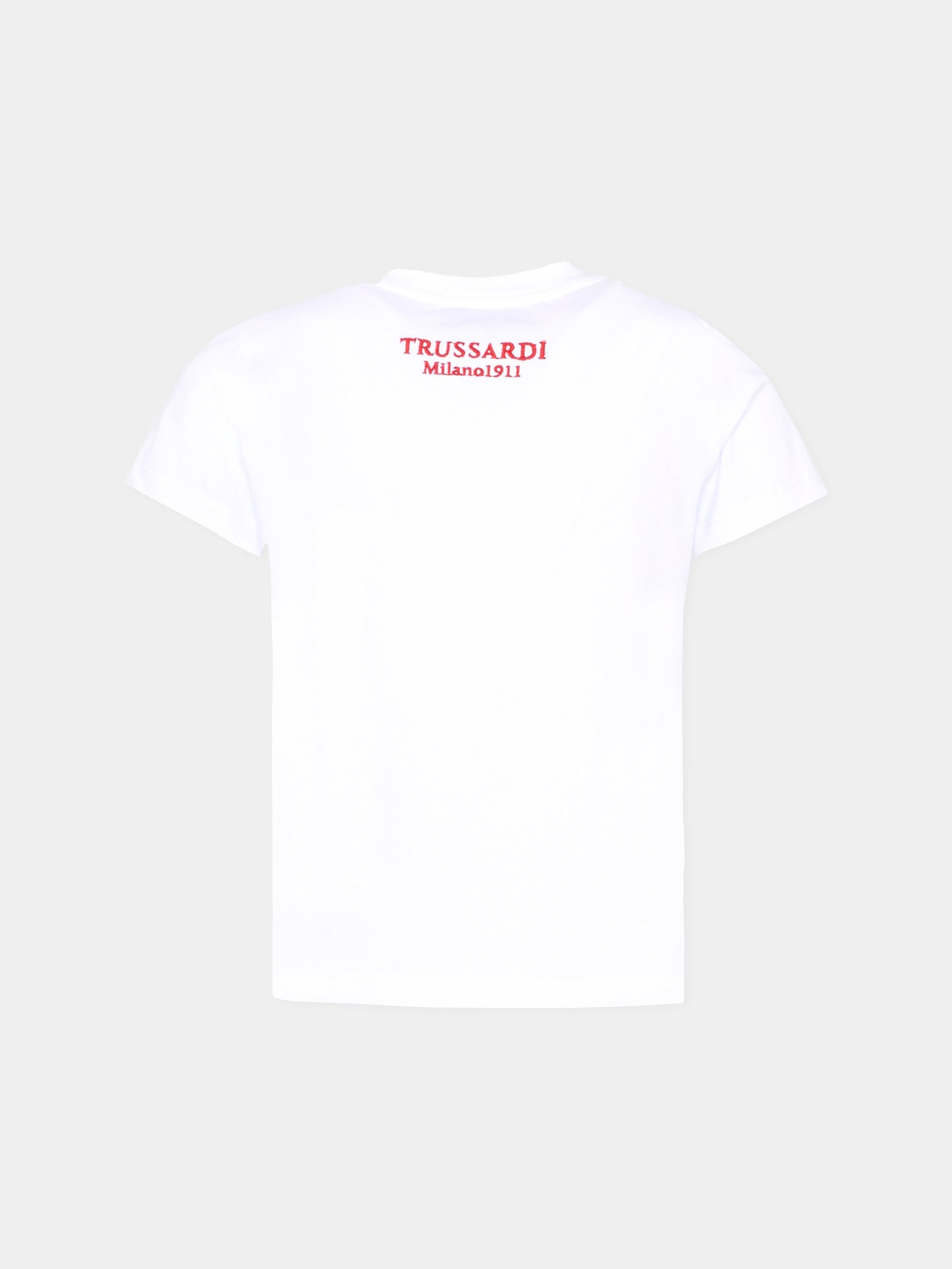 T-shirt bianca per bambina con logo tartan,Trussardi Junior,TGA25067TS WHITE