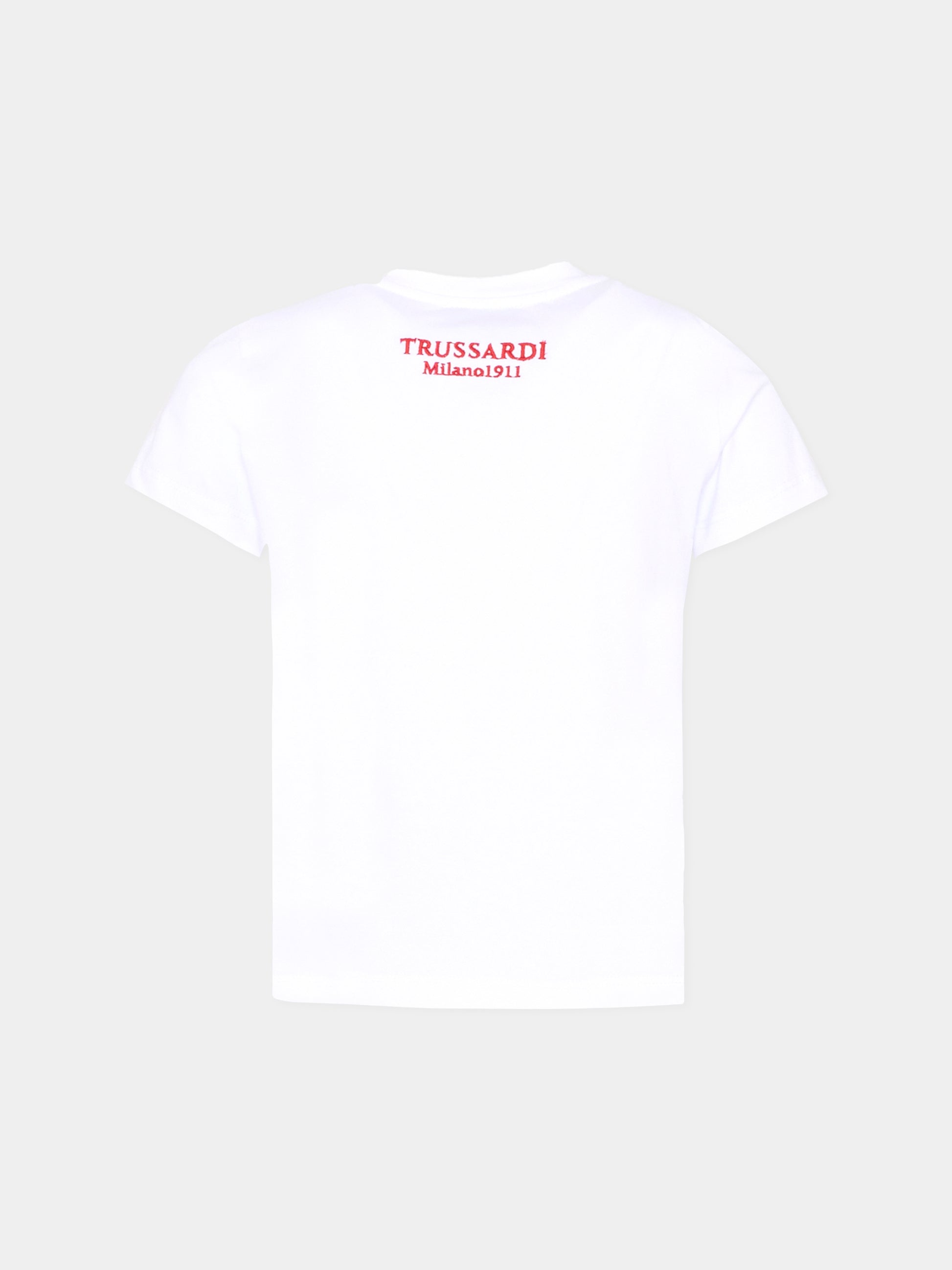 T-shirt bianca per bambina con logo tartan,Trussardi Junior,TGA25067TS WHITE