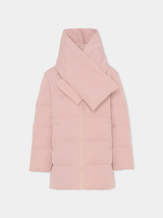 Piumino rosa per bambina con sciarpa,Trussardi Junior,TGA25075GB ROSE SMOKE