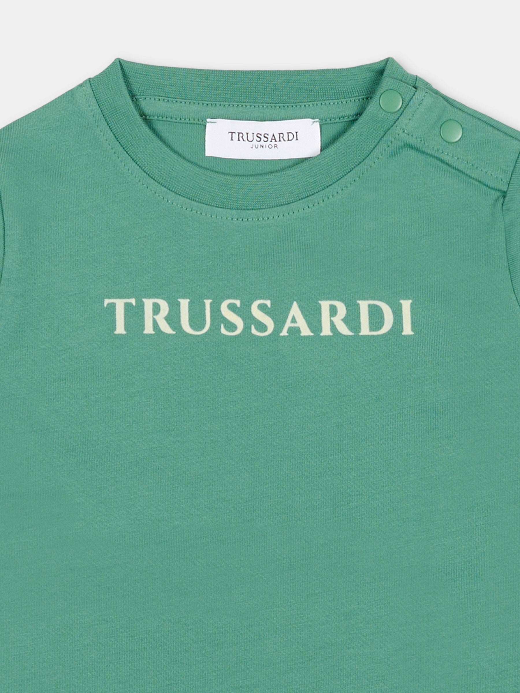 T-shirt verde per neonato con logo,Trussardi Junior,TIA25014TS IVY DARK