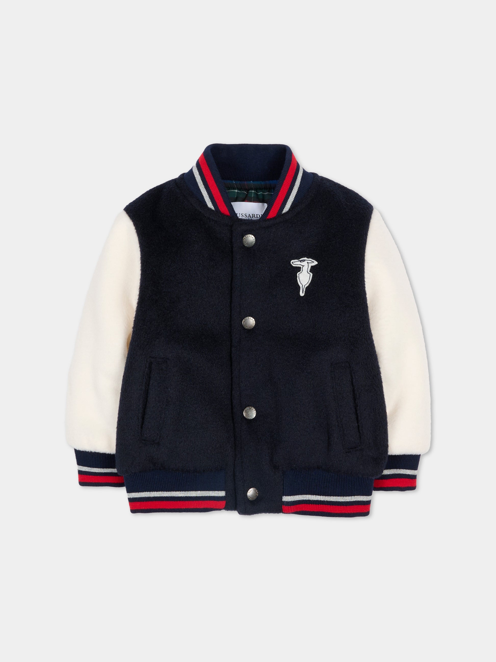 Bomber blu per neonato con logo tartan,Trussardi Junior,TIA25029GB PEACOAT