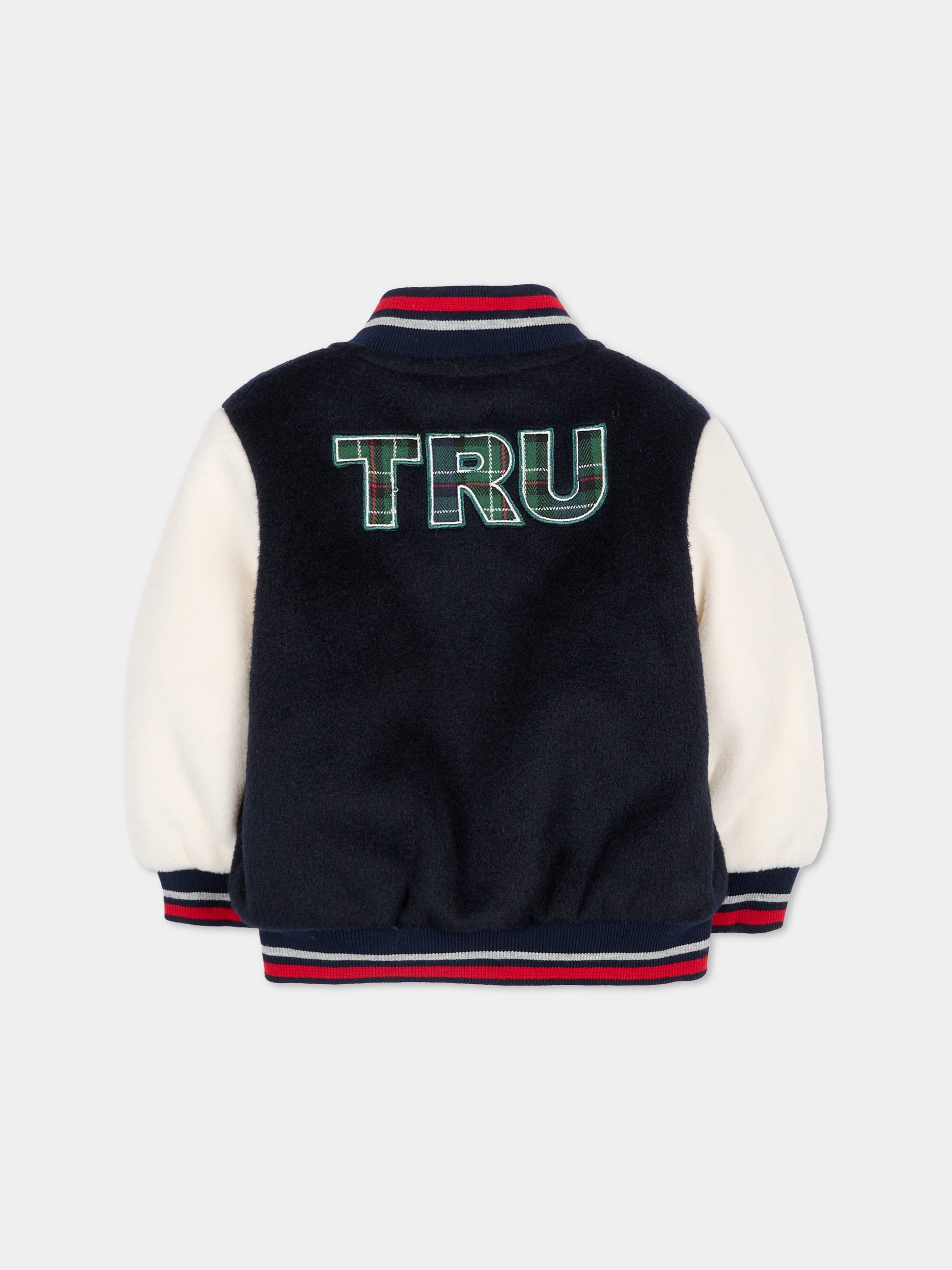 Bomber blu per neonato con logo tartan,Trussardi Junior,TIA25029GB PEACOAT