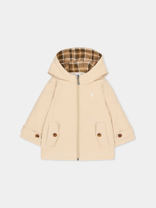 Giubbotto beige per neonato con logo,Trussardi Junior,TIA25090GB CHINCHILLA