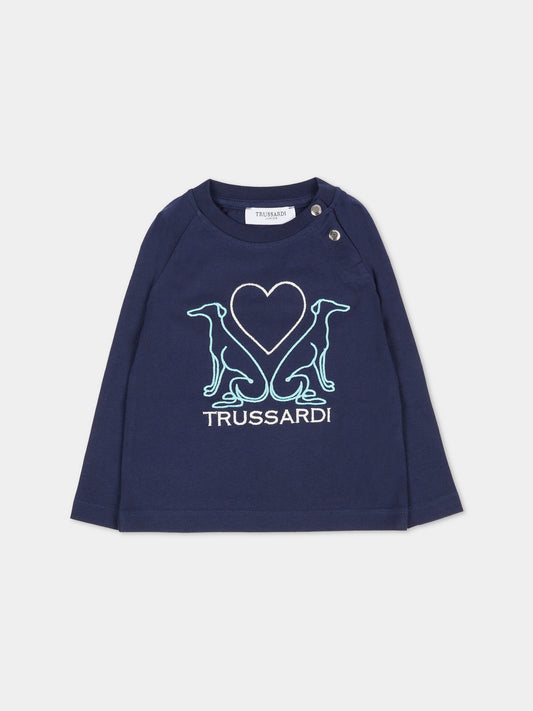 T-shirt blu per  neonata con logo e cuore,Trussardi Junior,TIA25159TS PEACOAT
