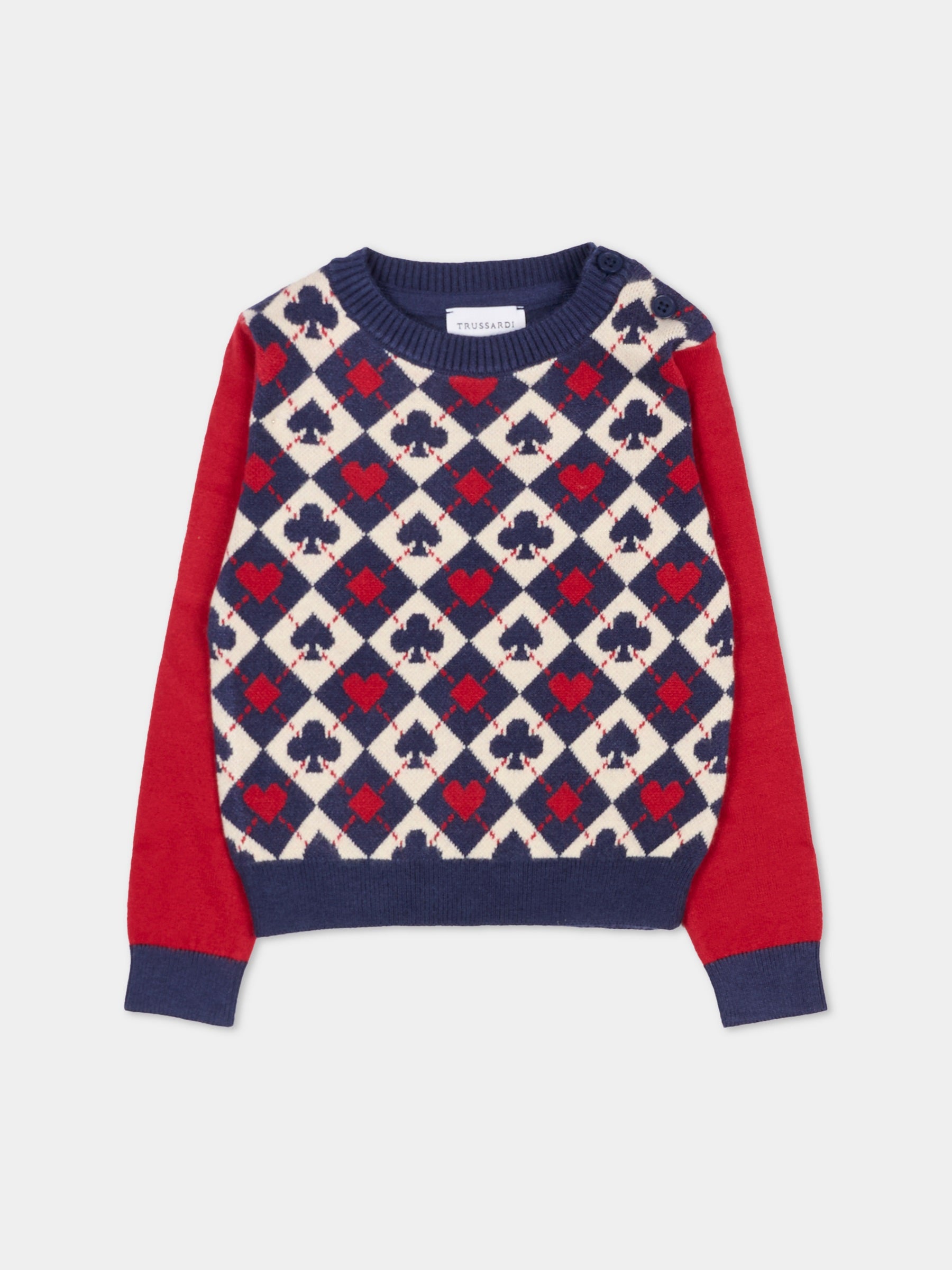 Maglione multicolor per neonata con motivo carte da gioco,Trussardi Junior,TIA25204MA CARDS