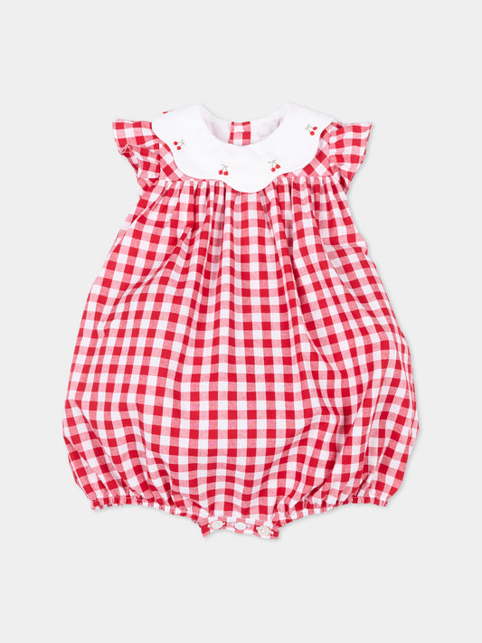 Pagliaccetto rosso Charlotte per neonata vichy,Kidiwi Handmade,36232-TC021