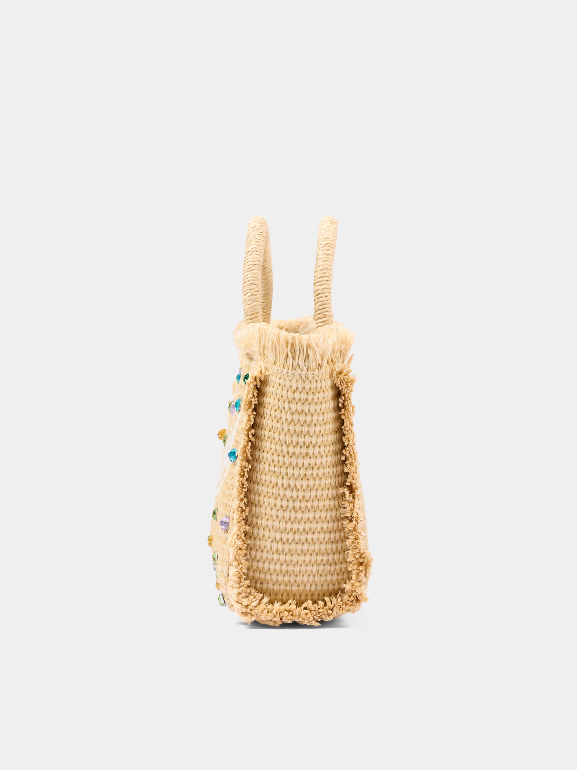 Borsa mare beige Vanity Mini Straw per bambina con gemme,Mc2 Saint Barth,VAMI009 02748L