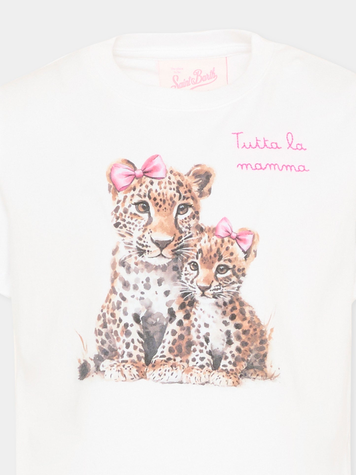 T-shirt bianca Elly per bambina con leopardi,Mc2 Saint Barth,ELLY001 00299L