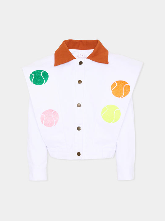 Giacca bianca Tennis Ball Jacket per bambina,Pangolini Kids,TENNIS BALL JACKET