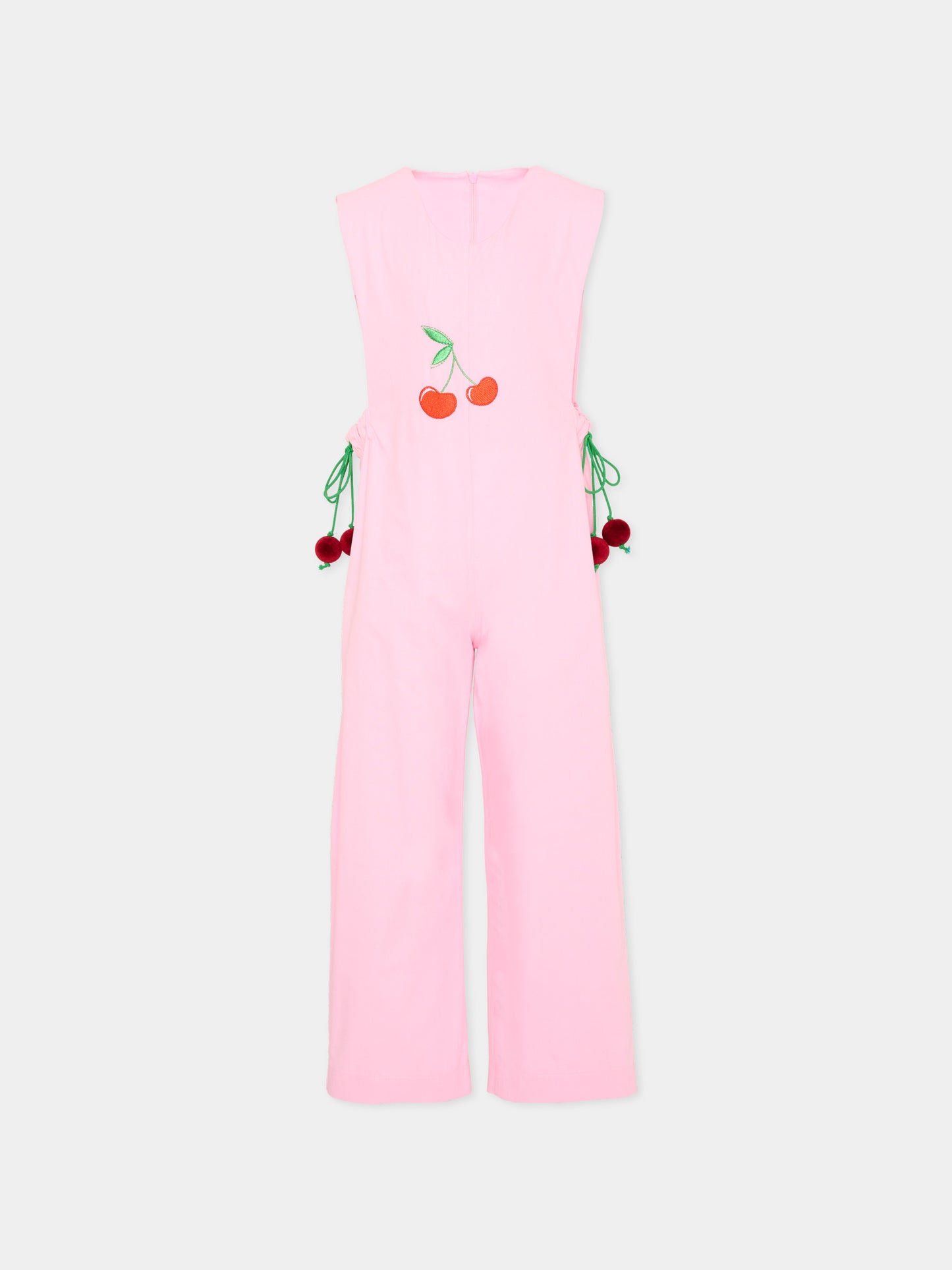 Salopette rosa per bambina,Pangolini Kids,JUMPSUIT WITH CHERRY
