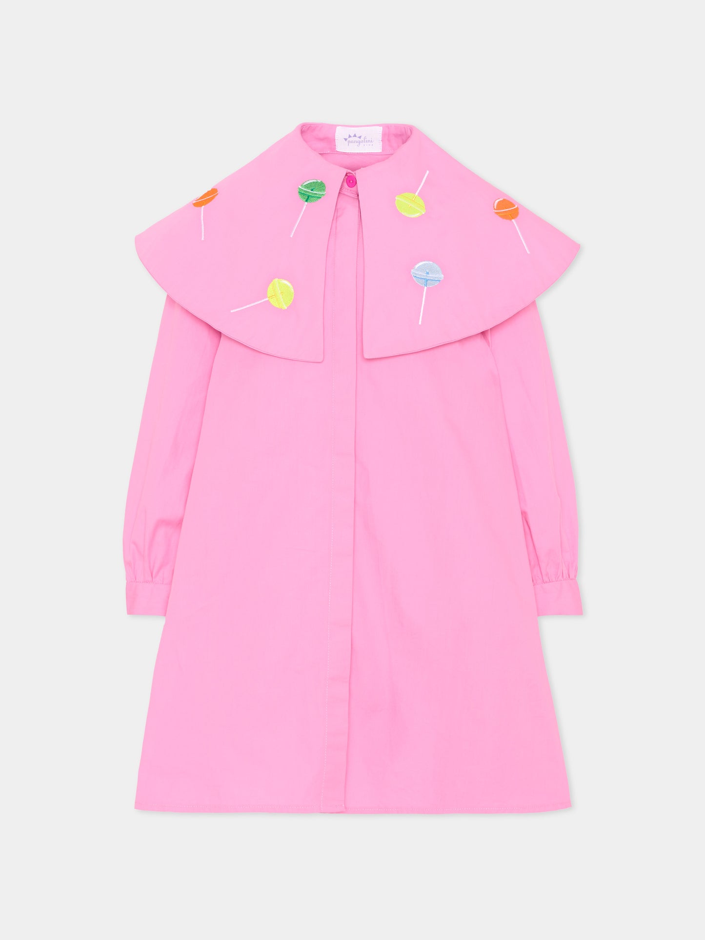 Vestito rosa per bambina con ricami,Pangolini Kids,DRESS WITH LOLLIPOPS