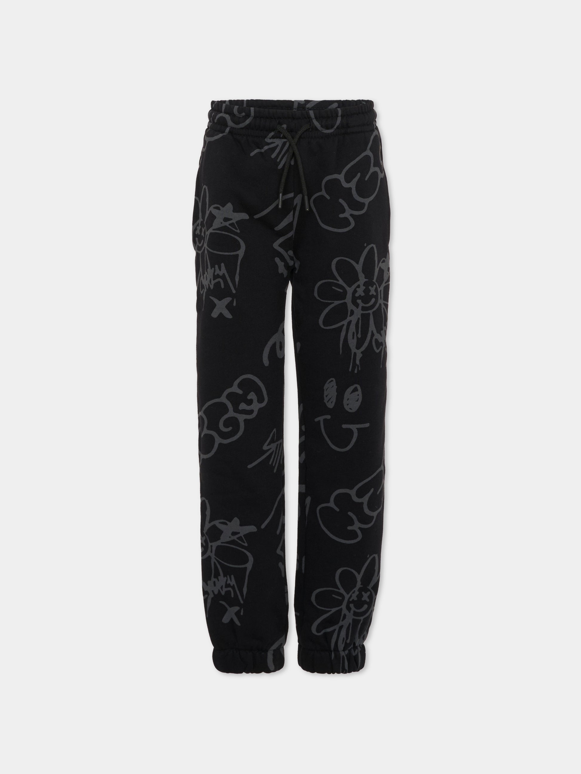 Pantaloni neri per bambino con stampa graffiti,Msgm Kids,F5MSJBFP245 110