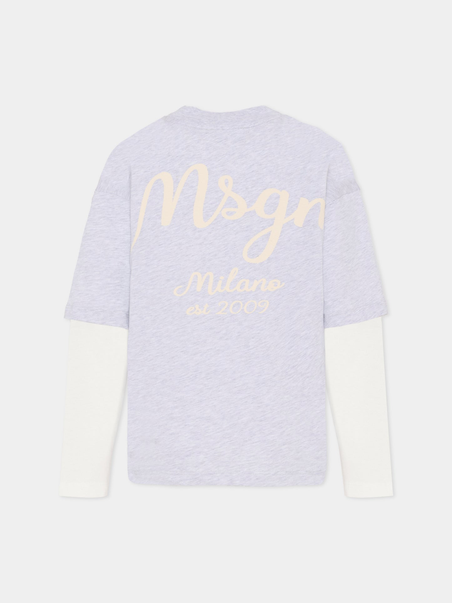 T-shirt grigia per bambino con logo avorio,Msgm Kids,F5MSJBTH257 107