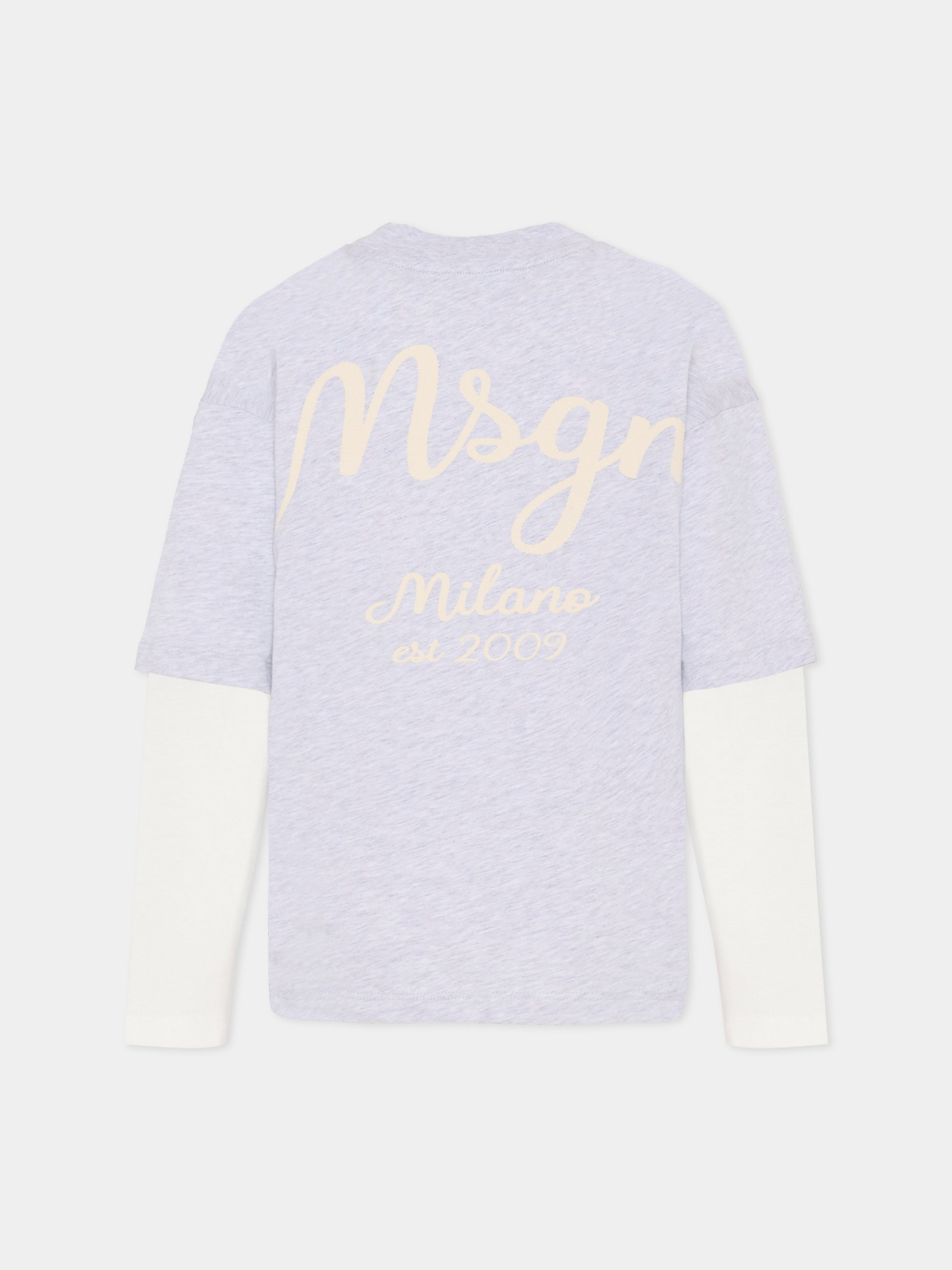 T-shirt grigia per bambino con logo avorio,Msgm Kids,F5MSJBTH257 107