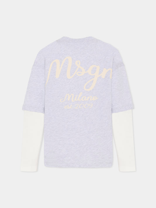T-shirt grigia per bambino con logo avorio,Msgm Kids,F5MSJBTH257 107