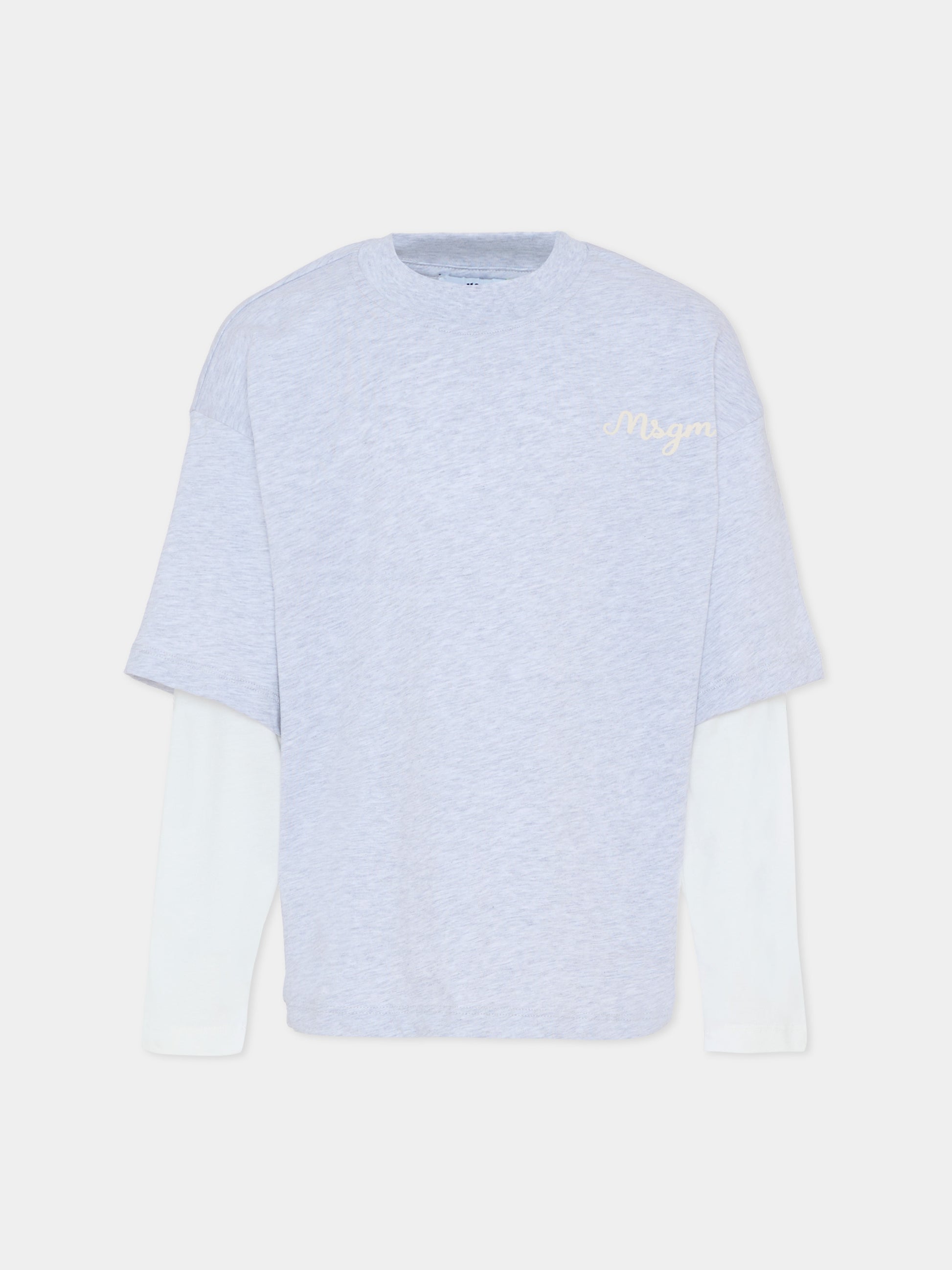 T-shirt grigia per bambino con logo avorio,Msgm Kids,F5MSJBTH257 107