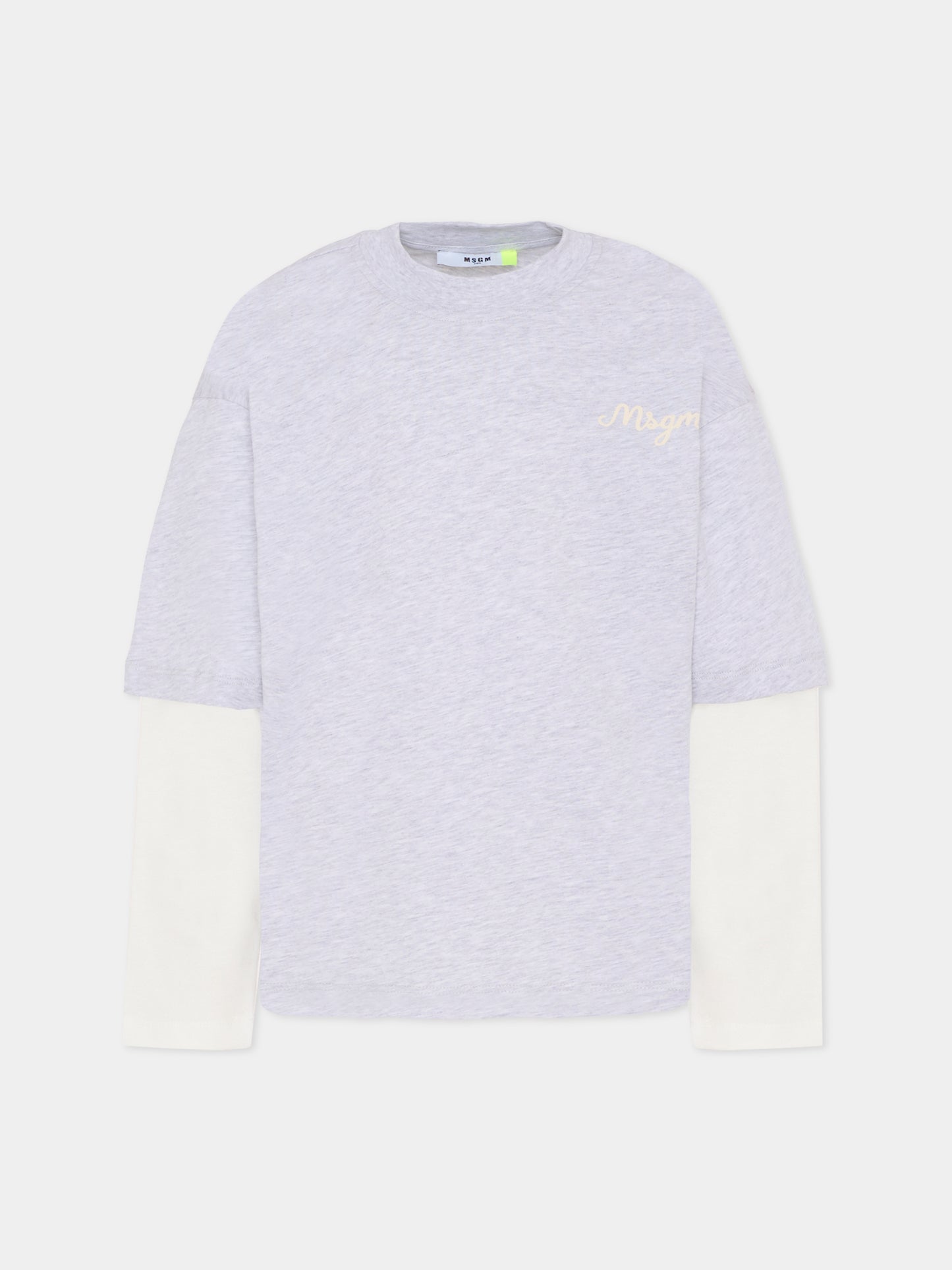 T-shirt grigia per bambino con logo avorio,Msgm Kids,F5MSJBTH257 107
