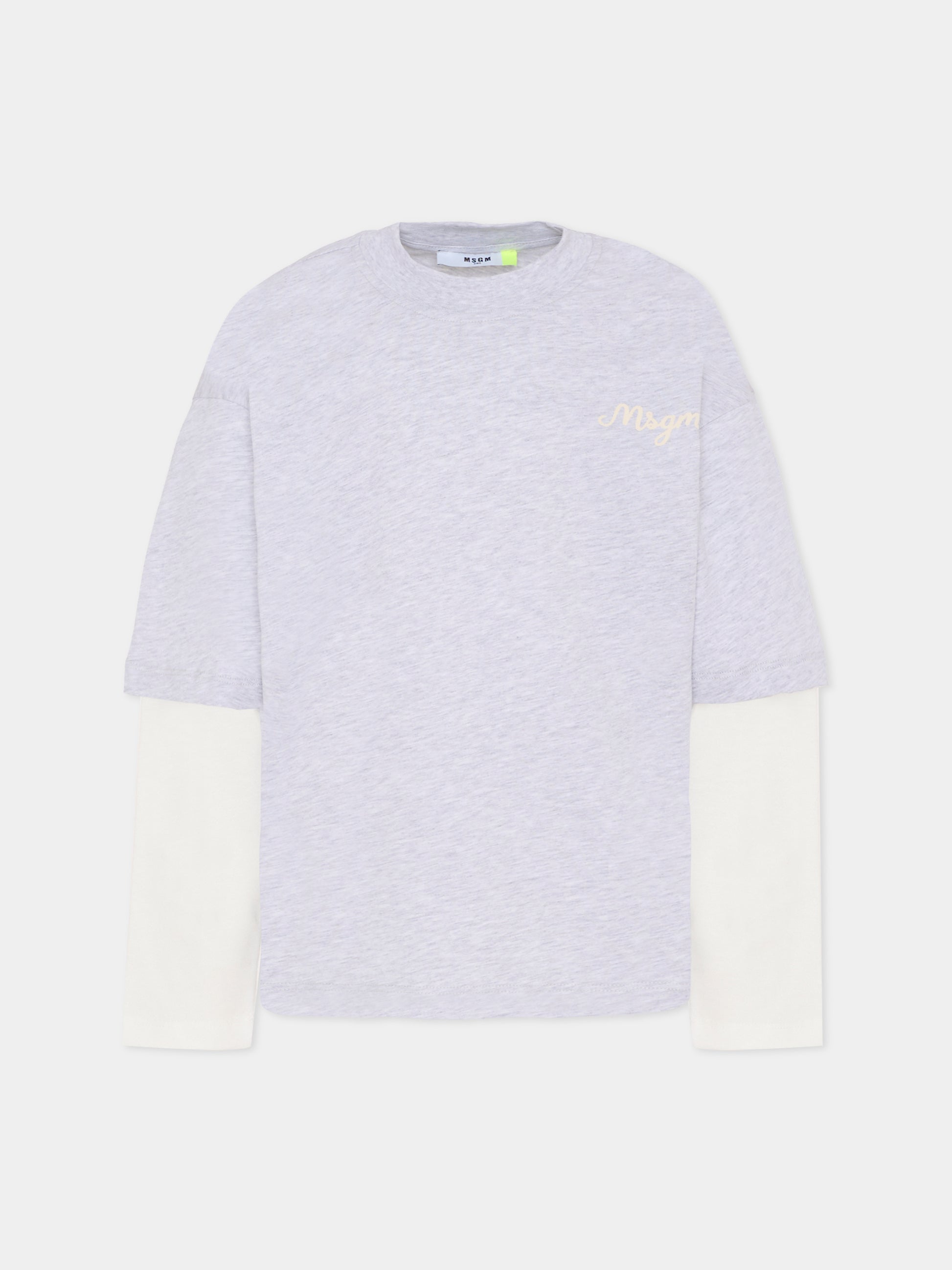 T-shirt grigia per bambino con logo avorio,Msgm Kids,F5MSJBTH257 107