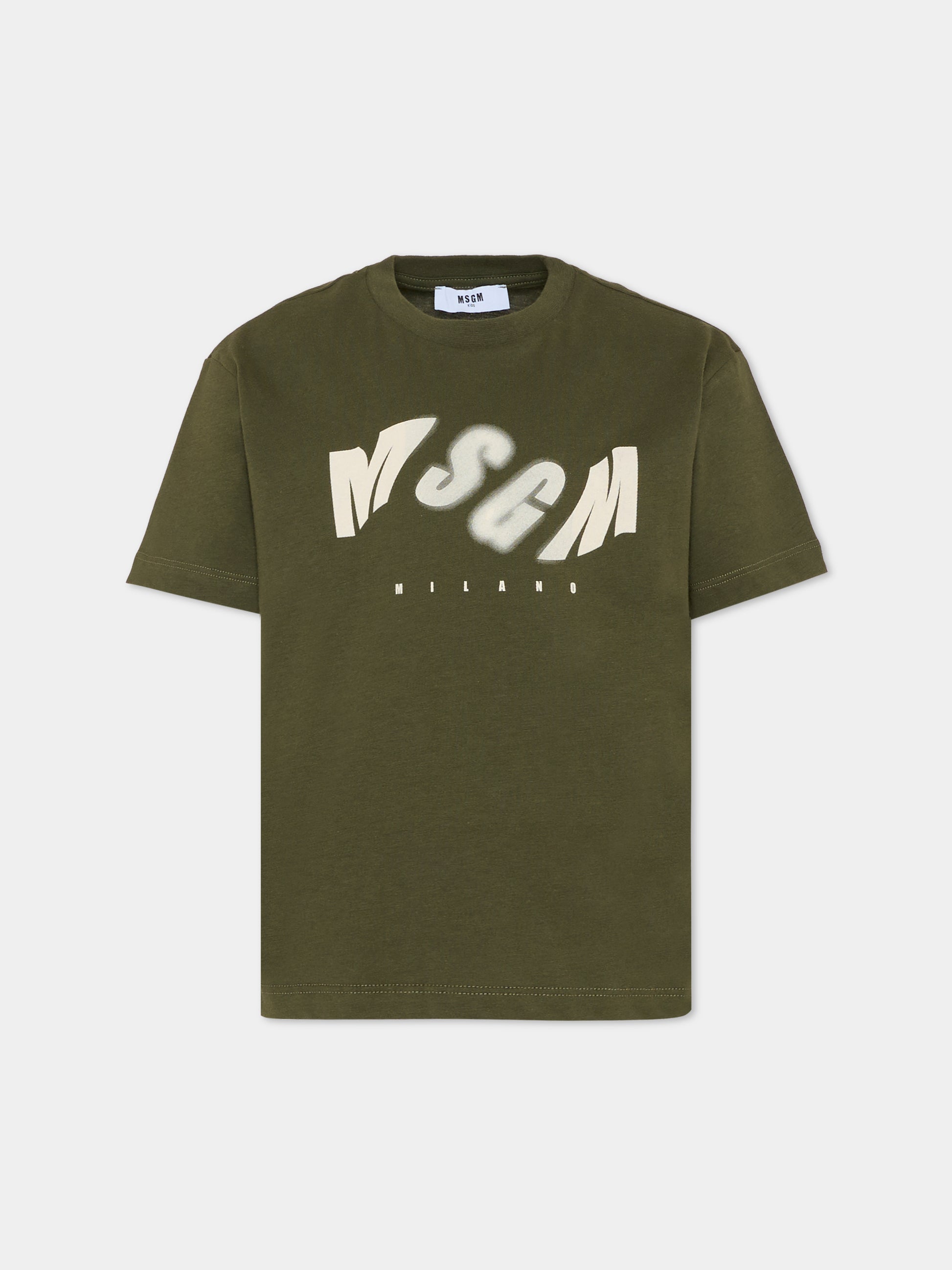 T-shirt verde per bambino con logo,Msgm Kids,F5MSJBTH299 082