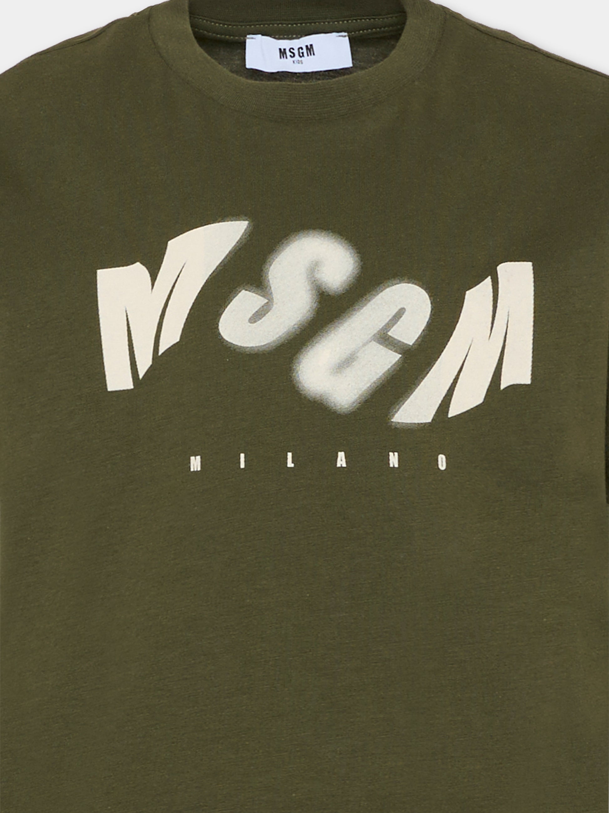 T-shirt verde per bambino con logo,Msgm Kids,F5MSJBTH299 082